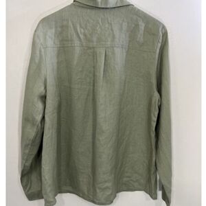 Grae Cove Women XL Linen Shirt Green Flax Collared Pearl Button Pullover Top